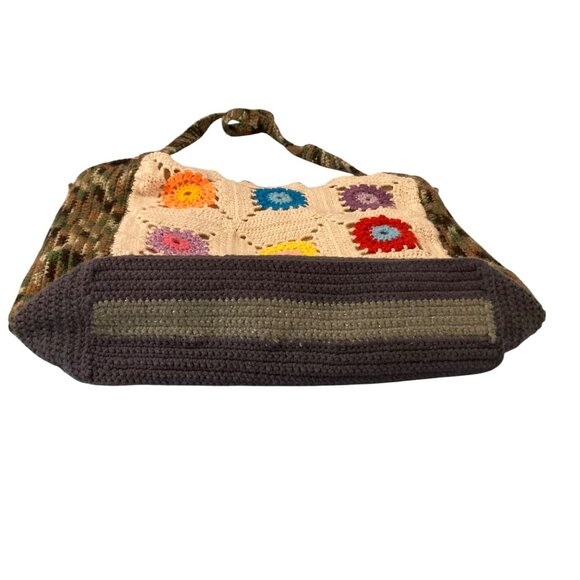 Handmade Crochet Granny Square Bag With Floral Squares Camo - Picture 3 of 5
